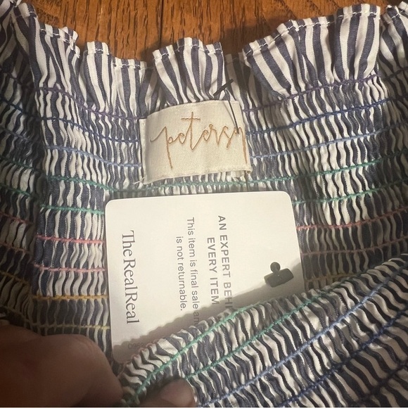 PETERSYN Davenport Smocked Off The Shoulder Striped Smocked Top M Bell Sleeves - Picture 8 of 16